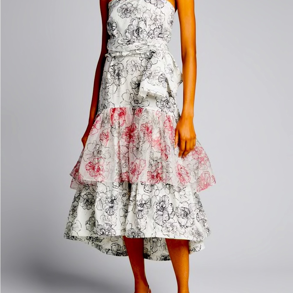 Floral Strapless Strapless Ruffle Hem Gown